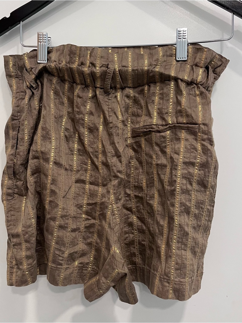 Zara Brown Mini Shorts with Gold Stripes Femme Flashy Star power Medium Cute - Picture 3 of 3